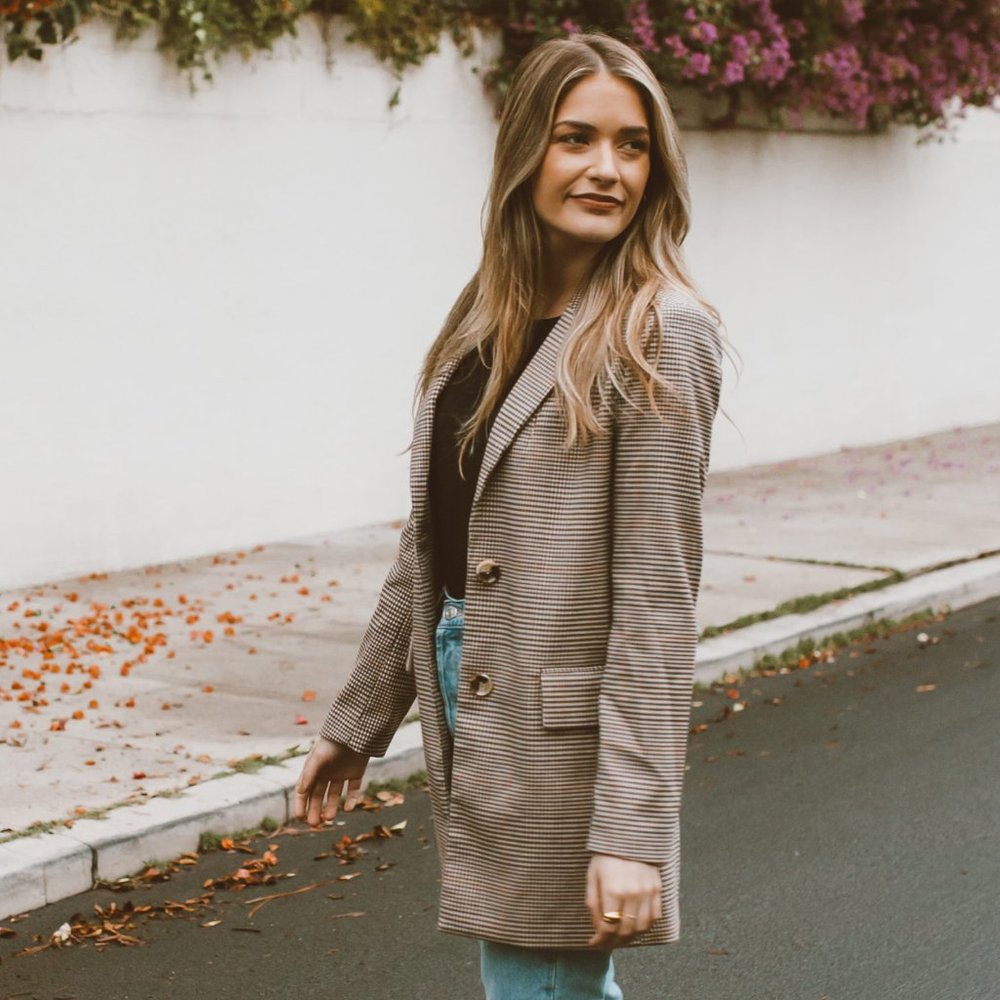 Straight Cut Beige Checkered Jacket